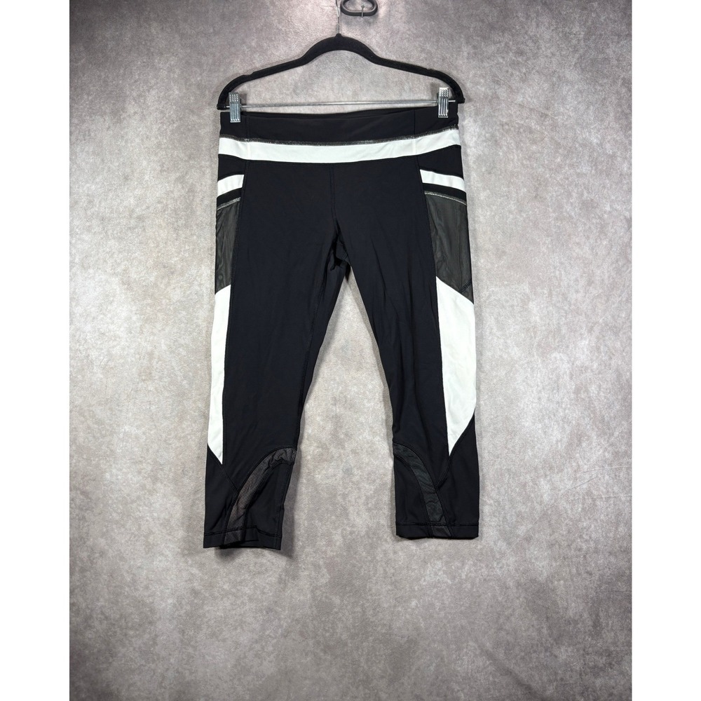 Lululemon Leggings Women 10 Black Run Inspire Crop Mesh Performance Activewear